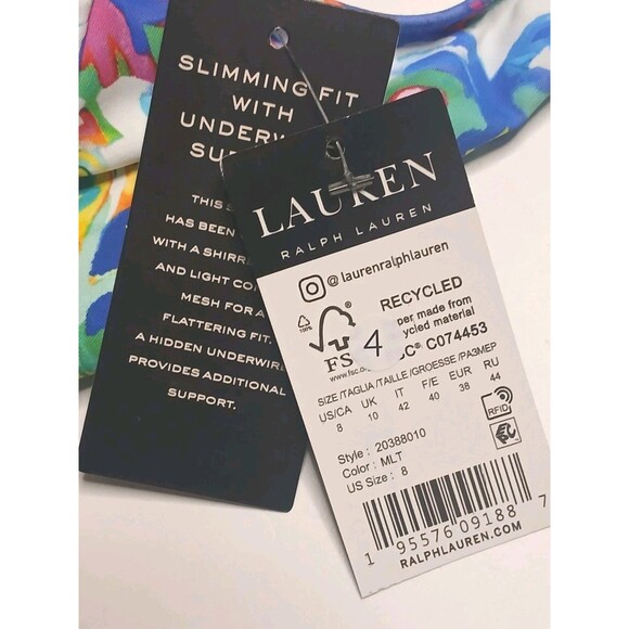 LAUREN Ralph Lauren Swimsuit Sz 8 Ruffle V-neck One Piece Multi Print - Picture 12 of 15